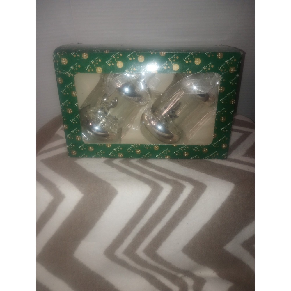 Vintage Dillard's‎ Trimmings Glass Ornaments w/ Ribbon Silver & Clear Reindeer